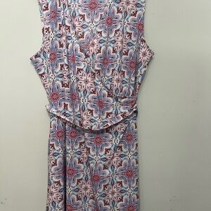 Sleeveless Printed Wrap Dress in Pink and Blue